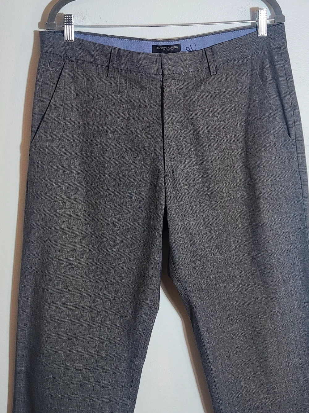 Banana Republic Men's Gray Plaid Straight Fit Pants Size 34 x 34